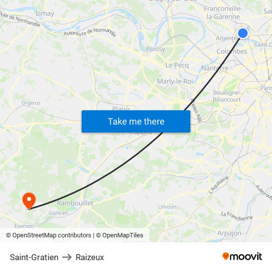 Saint-Gratien to Raizeux map