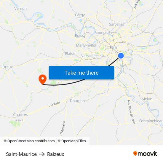Saint-Maurice to Raizeux map