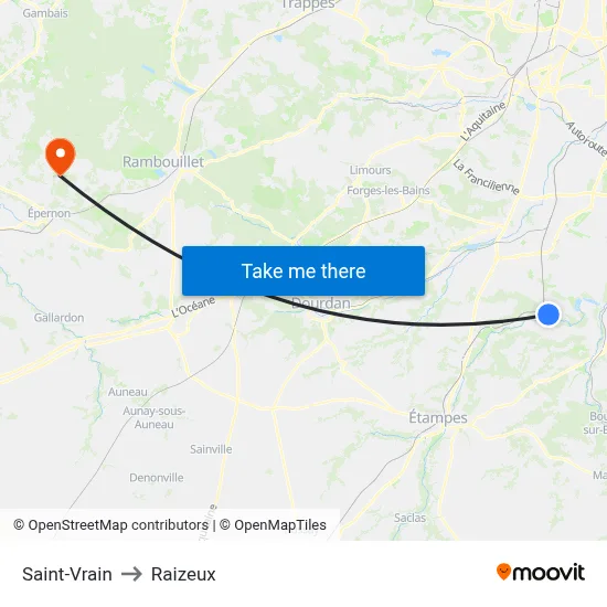 Saint-Vrain to Raizeux map