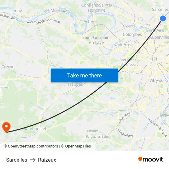 Sarcelles to Raizeux map