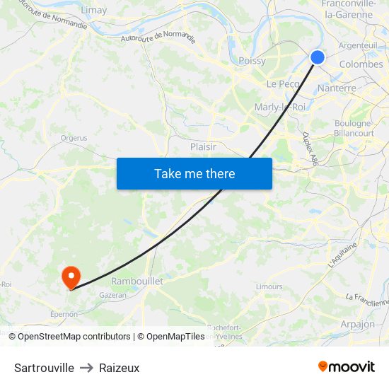 Sartrouville to Raizeux map