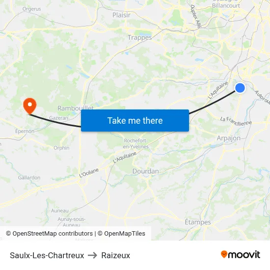 Saulx-Les-Chartreux to Raizeux map