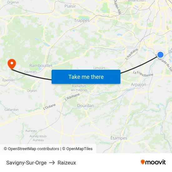 Savigny-Sur-Orge to Raizeux map