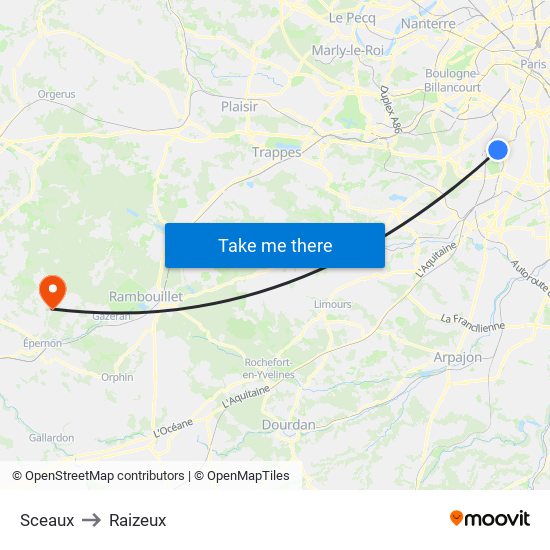 Sceaux to Raizeux map