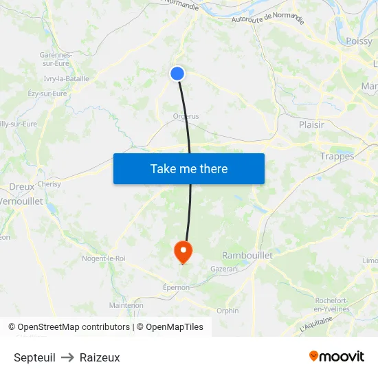 Septeuil to Raizeux map