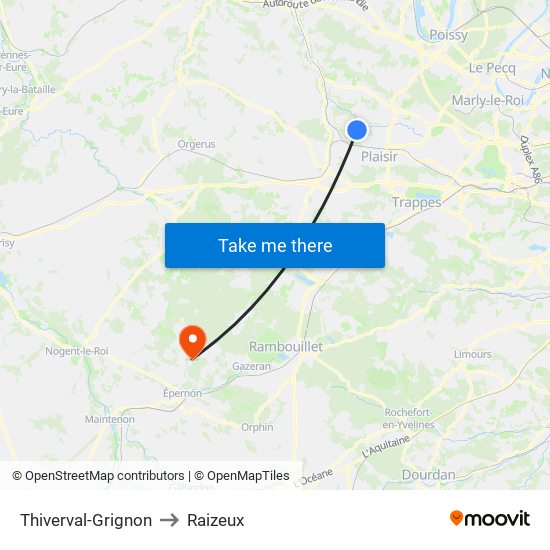 Thiverval-Grignon to Raizeux map
