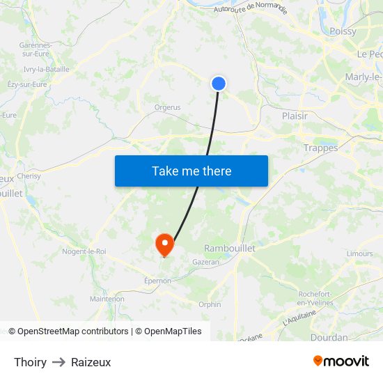 Thoiry to Raizeux map