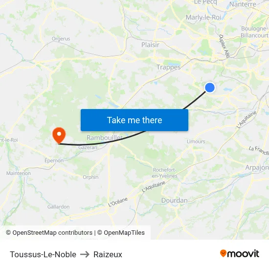 Toussus-Le-Noble to Raizeux map