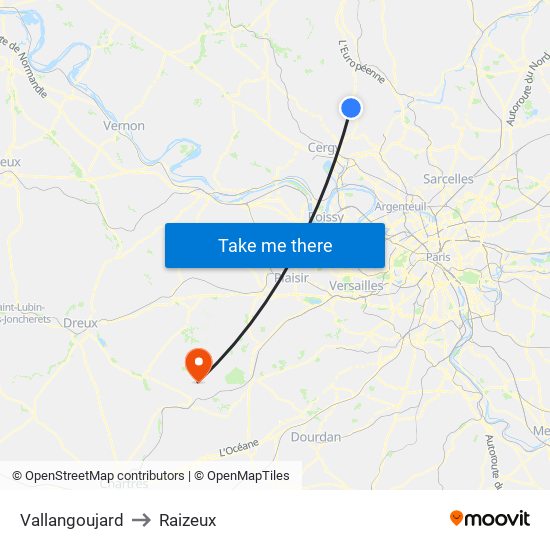 Vallangoujard to Raizeux map