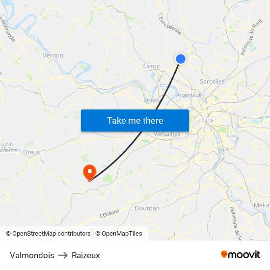 Valmondois to Raizeux map