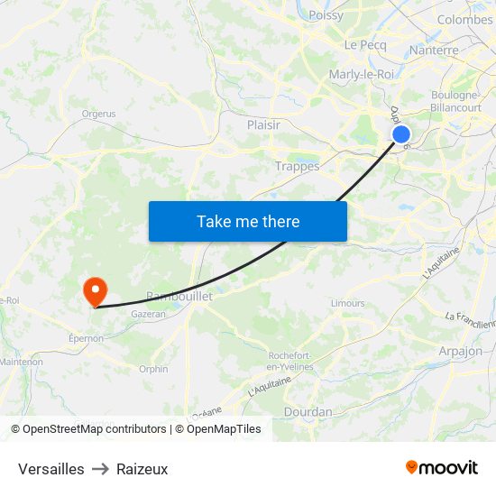 Versailles to Raizeux map