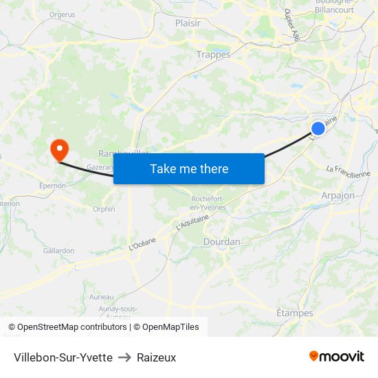 Villebon-Sur-Yvette to Raizeux map