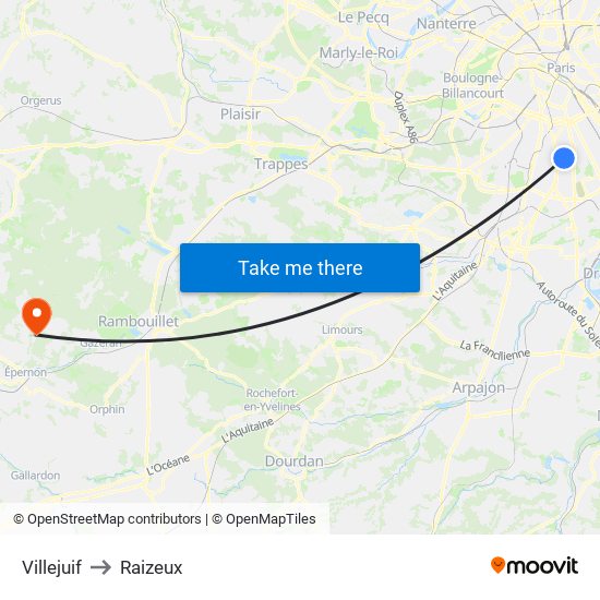 Villejuif to Raizeux map