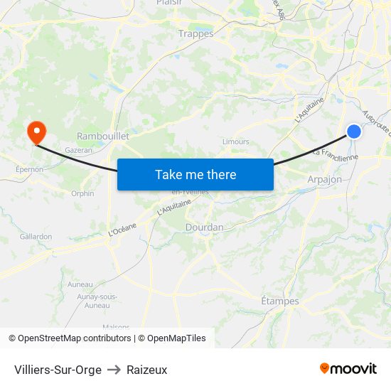 Villiers-Sur-Orge to Raizeux map