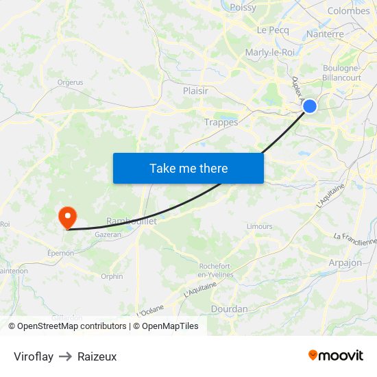 Viroflay to Raizeux map