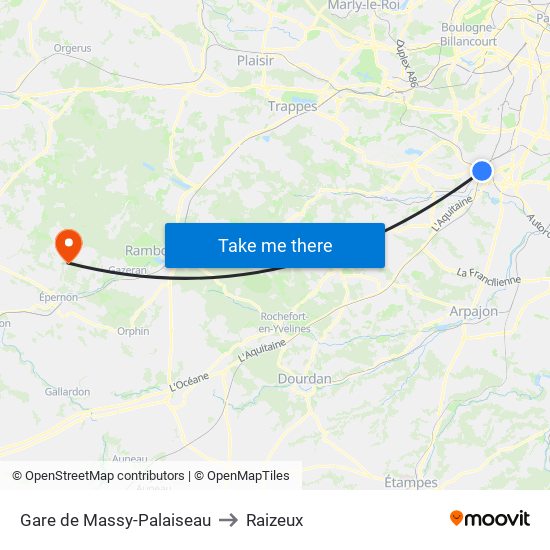 Gare de Massy-Palaiseau to Raizeux map