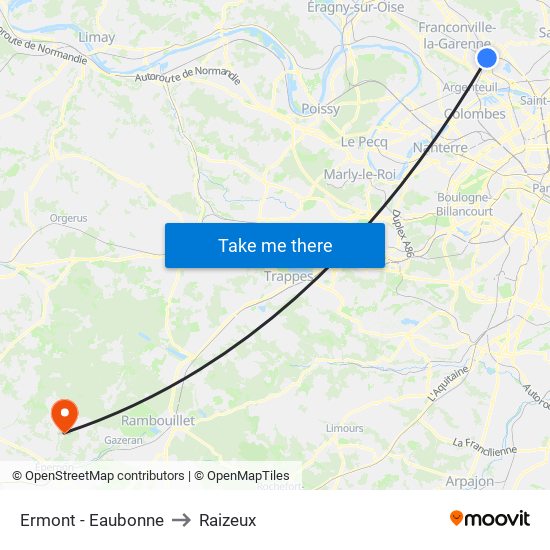 Ermont - Eaubonne to Raizeux map