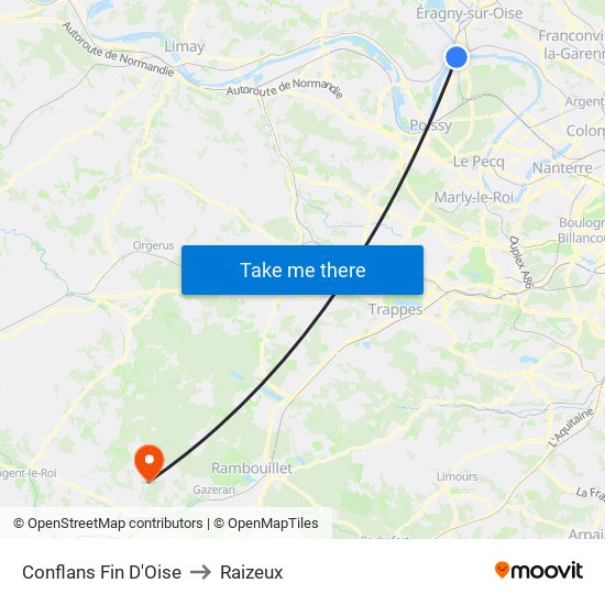 Conflans Fin D'Oise to Raizeux map