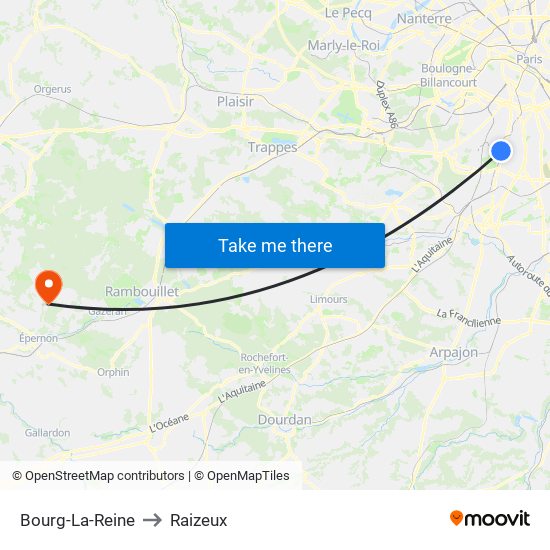Bourg-La-Reine to Raizeux map