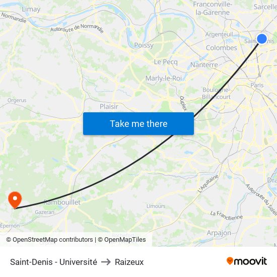 Saint-Denis - Université to Raizeux map