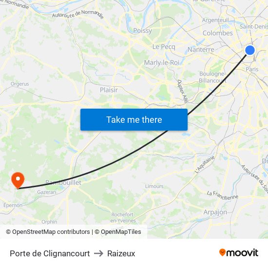 Porte de Clignancourt to Raizeux map