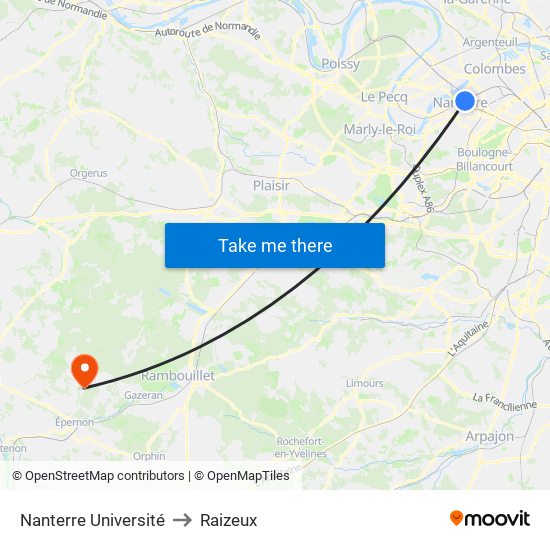 Nanterre Université to Raizeux map