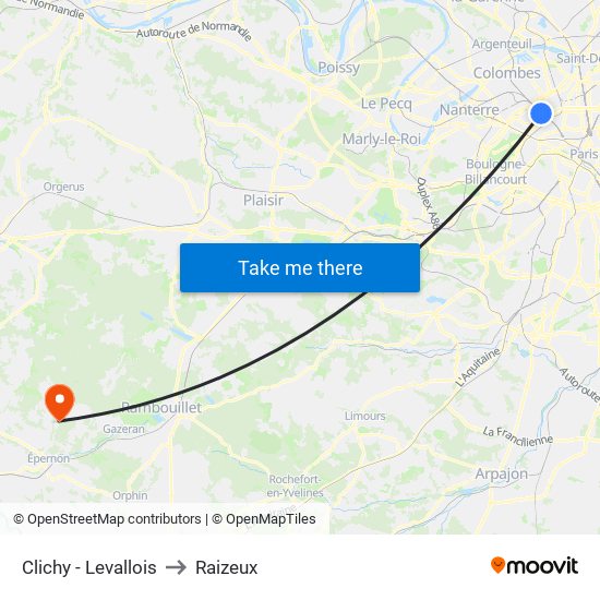 Clichy - Levallois to Raizeux map