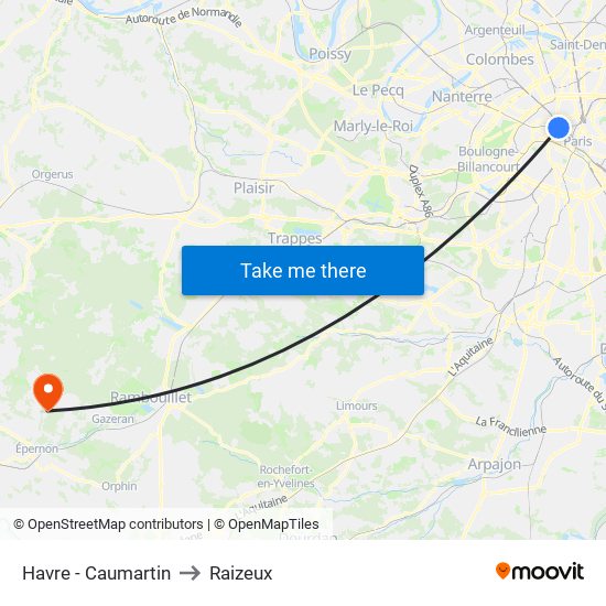Havre - Caumartin to Raizeux map