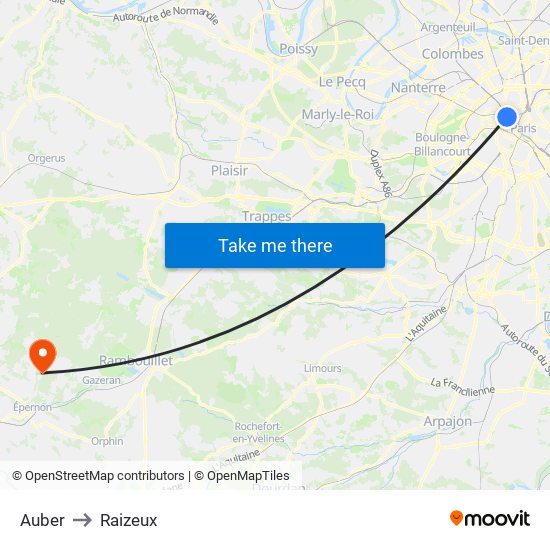 Auber to Raizeux map