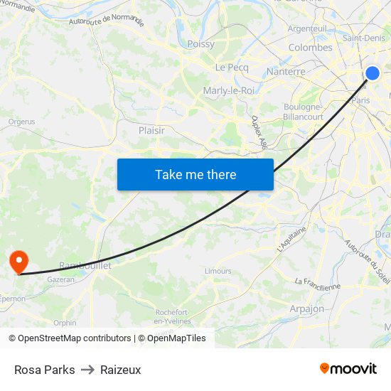 Rosa Parks to Raizeux map