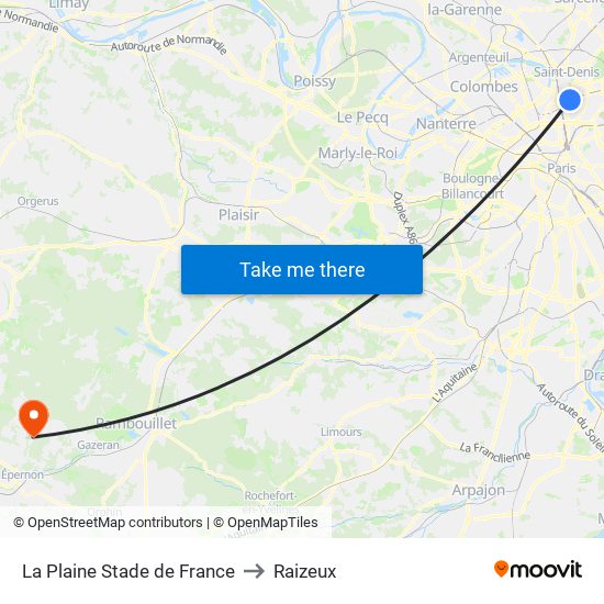 La Plaine Stade de France to Raizeux map