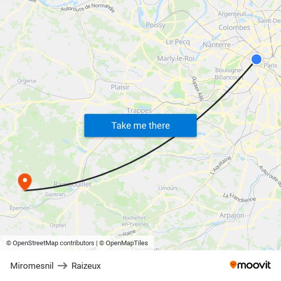 Miromesnil to Raizeux map