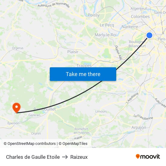 Charles de Gaulle Etoile to Raizeux map
