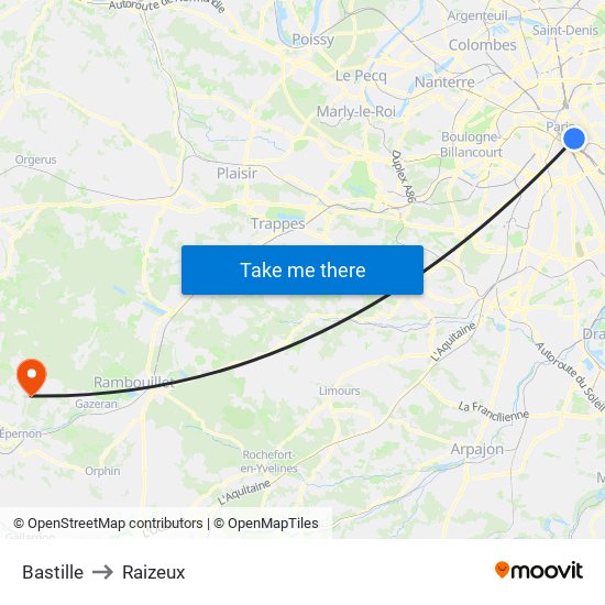 Bastille to Raizeux map