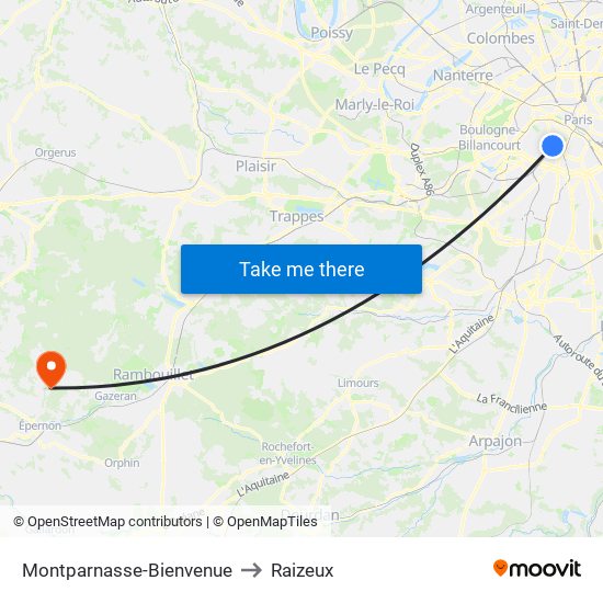 Montparnasse-Bienvenue to Raizeux map