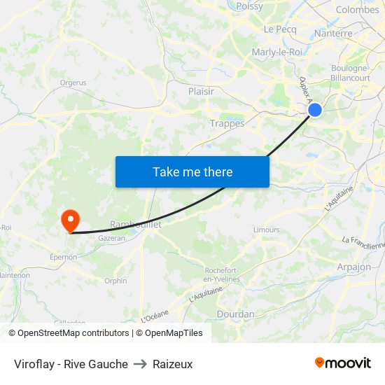 Viroflay - Rive Gauche to Raizeux map