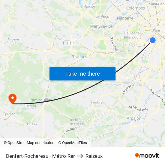Denfert-Rochereau - Métro-Rer to Raizeux map
