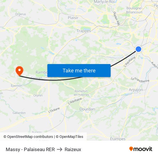 Massy - Palaiseau RER to Raizeux map