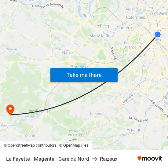 La Fayette - Magenta - Gare du Nord to Raizeux map