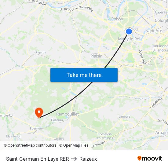 Saint-Germain-En-Laye RER to Raizeux map
