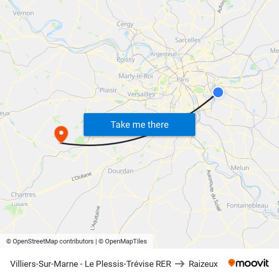 Villiers-Sur-Marne - Le Plessis-Trévise RER to Raizeux map