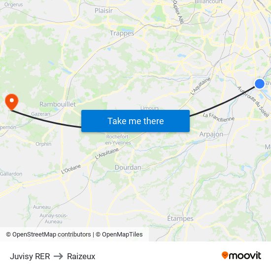 Juvisy RER to Raizeux map