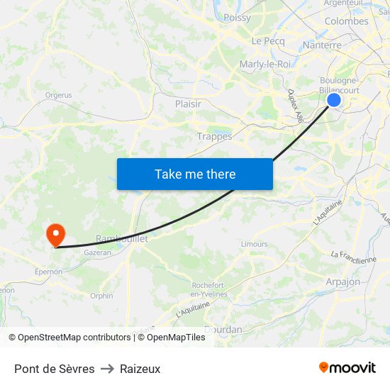 Pont de Sèvres to Raizeux map