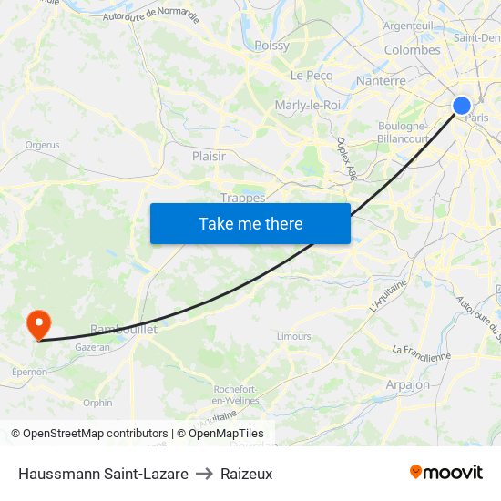Haussmann Saint-Lazare to Raizeux map