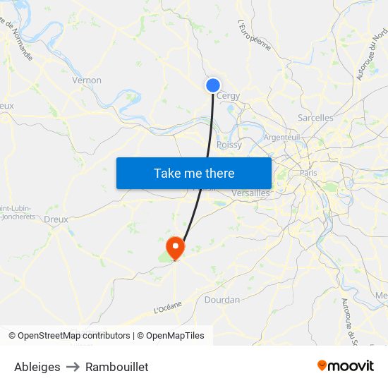 Ableiges to Rambouillet map