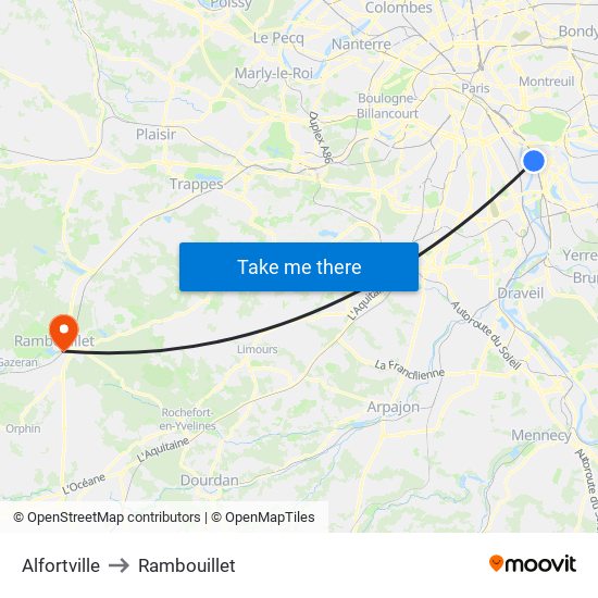 Alfortville to Rambouillet map