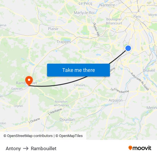 Antony to Rambouillet map