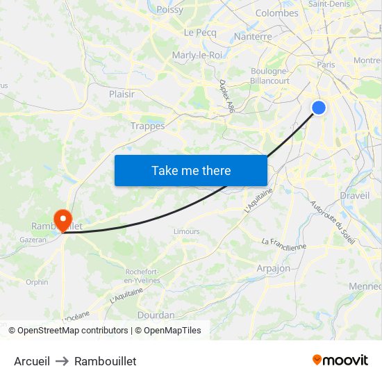 Arcueil to Rambouillet map