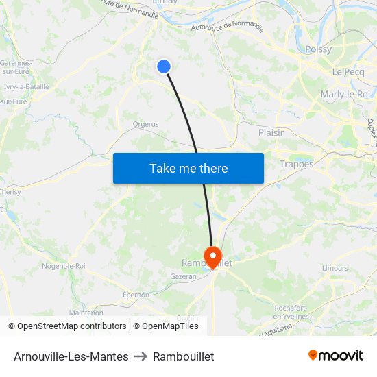 Arnouville-Les-Mantes to Rambouillet map