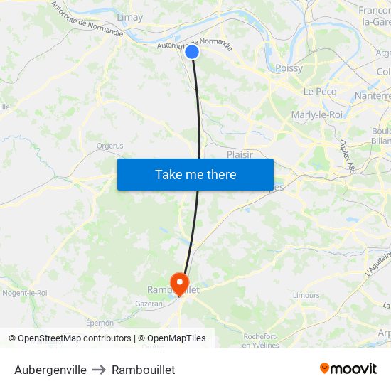 Aubergenville to Rambouillet map